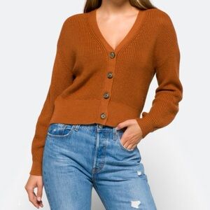 Velvet by Graham & Spencer Riley Cropped Boxy Cardigan, Rust Color